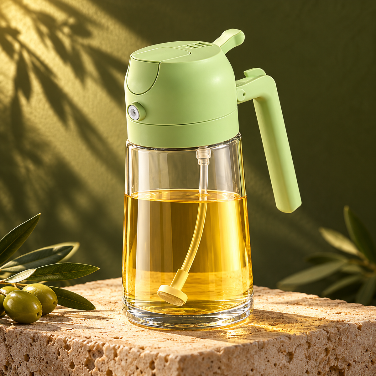 2-in-1 Glass Oil Sprayer & Pourer — 470ml | Sage Green