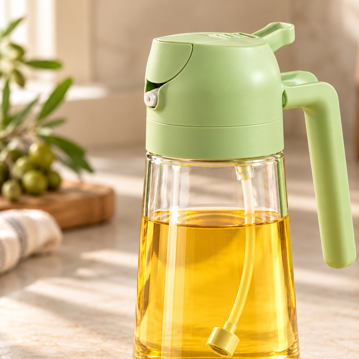 2-in-1 Glass Oil Sprayer & Pourer — 470ml | Sage Green