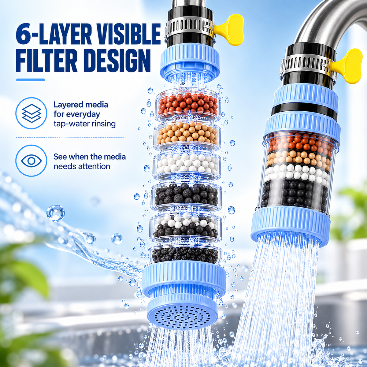 360° Rotating 6-Layer Faucet Filter Extender – Flexible Kitchen Rinse Head