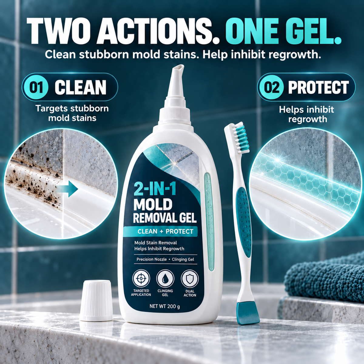 2-in-1 Mold Removal & Regrowth Protection Gel with Precision Cleaning Brush