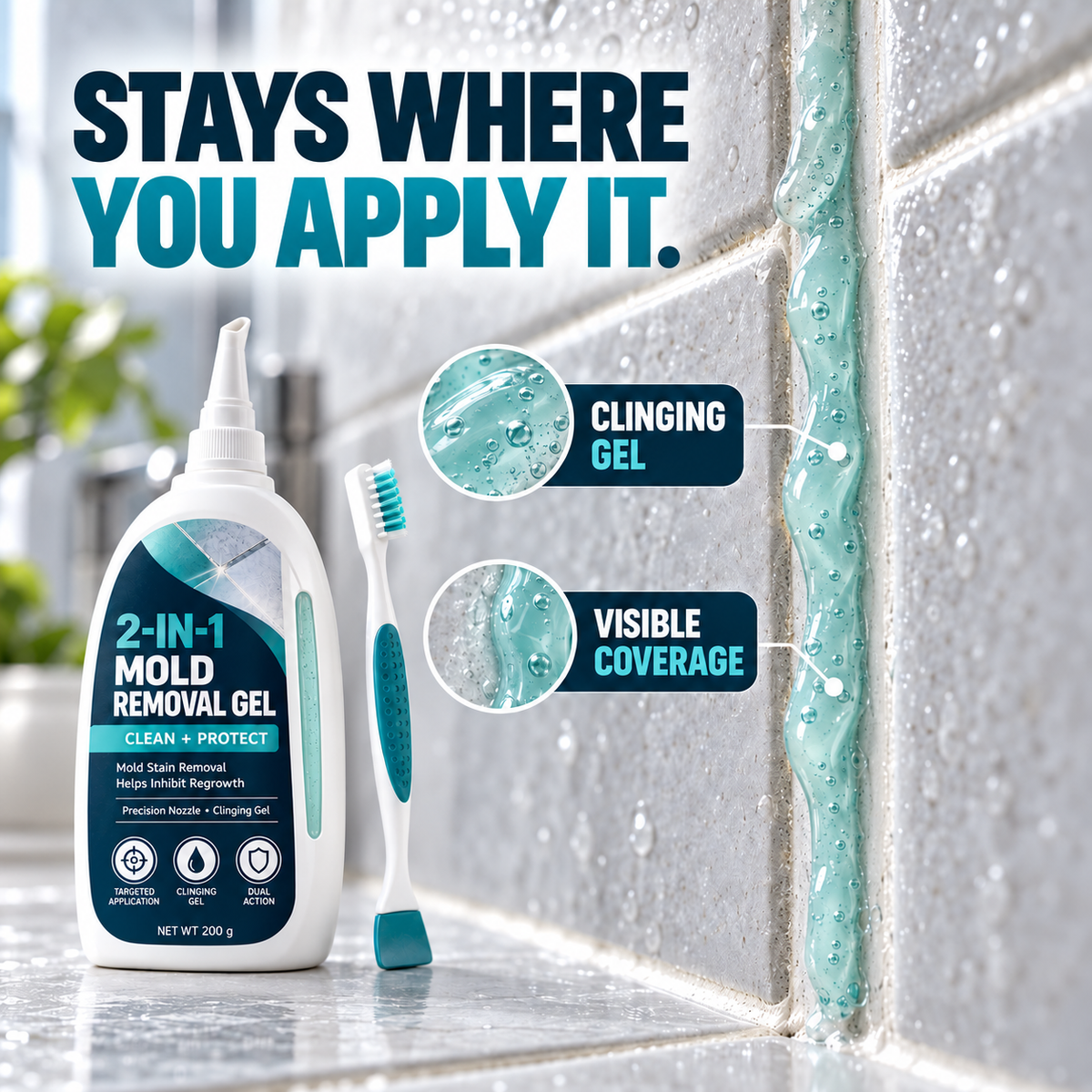 2-in-1 Mold Removal & Regrowth Protection Gel with Precision Cleaning Brush