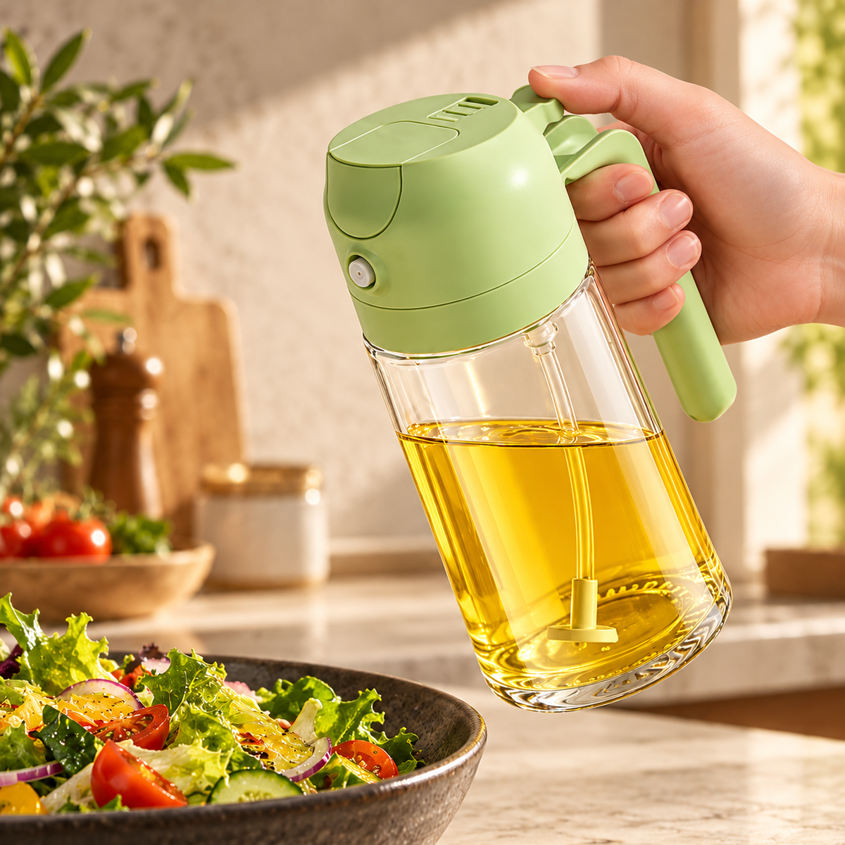 2-in-1 Glass Oil Sprayer & Pourer — 470ml | Sage Green
