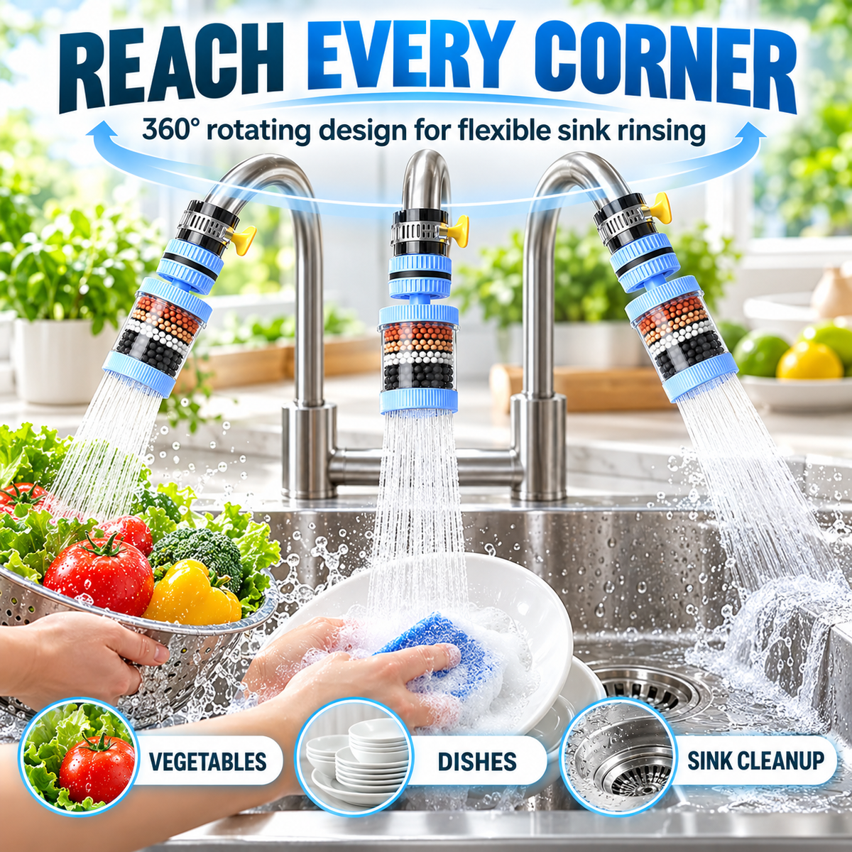 360° Rotating 6-Layer Faucet Filter Extender – Flexible Kitchen Rinse Head
