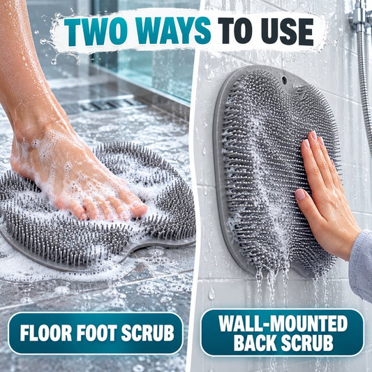 Hands-Free Silicone Shower Foot & Back Scrubber Mat – Wall & Floor Use