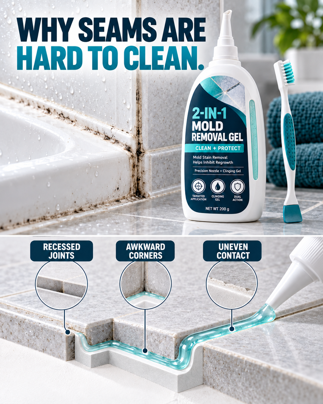2-in-1 Mold Removal & Regrowth Protection Gel with Precision Cleaning Brush