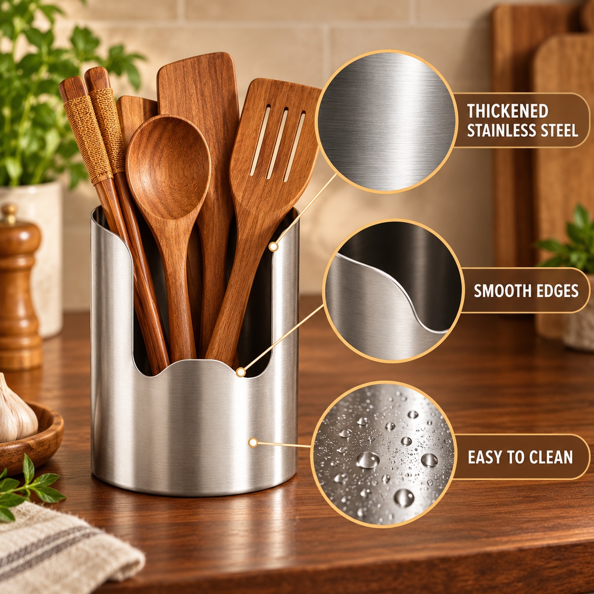 Countertop Clarity Stainless Steel Utensil Holder