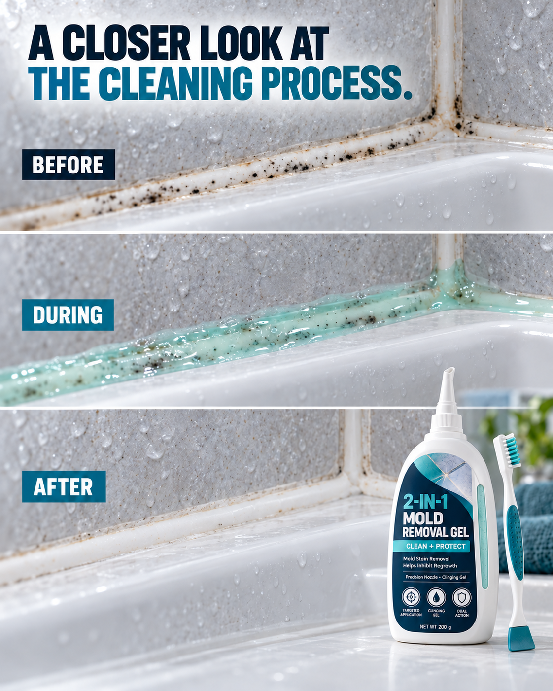 2-in-1 Mold Removal & Regrowth Protection Gel with Precision Cleaning Brush