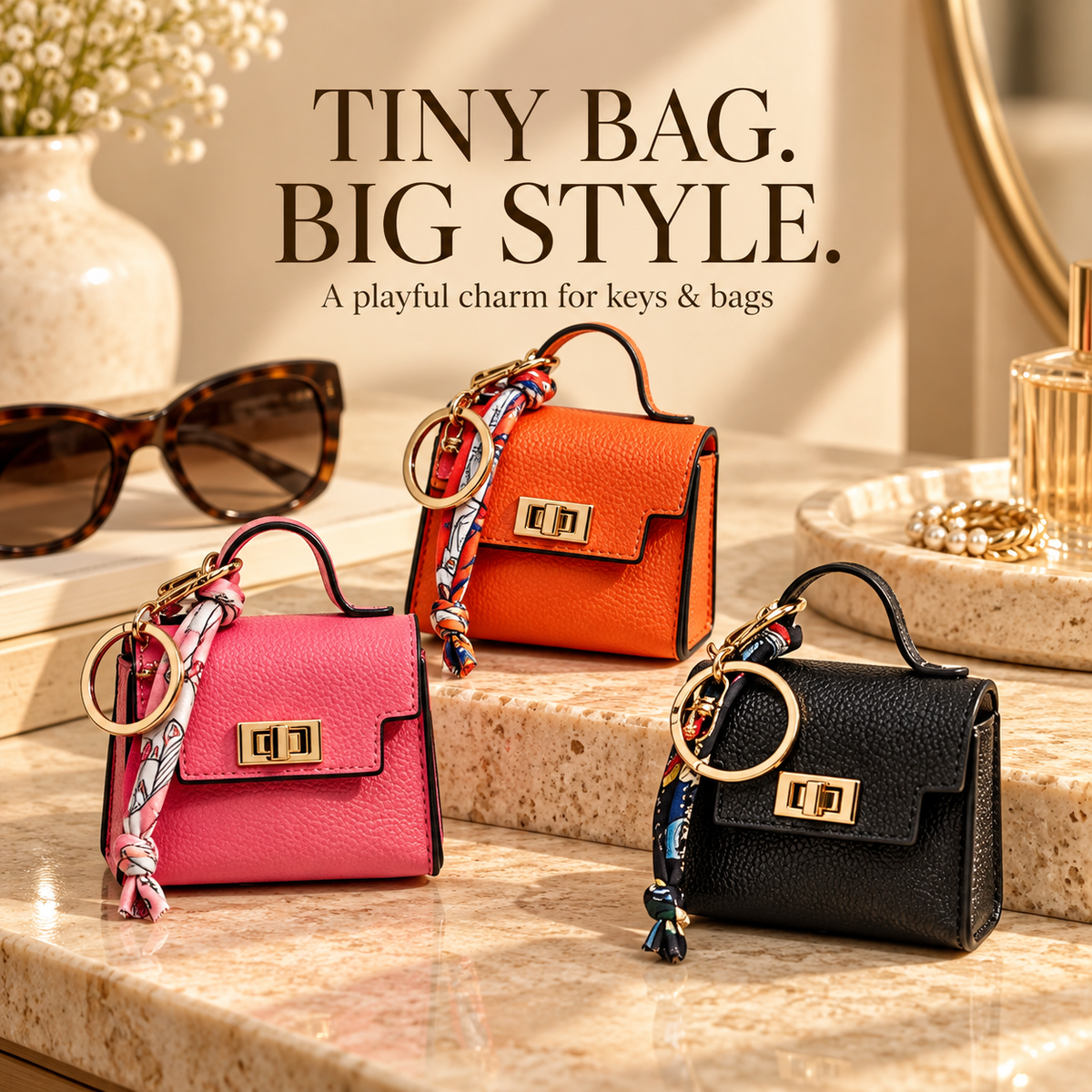 Mini Handbag Keychain Charm – Colorful Faux Leather Bag Pendant