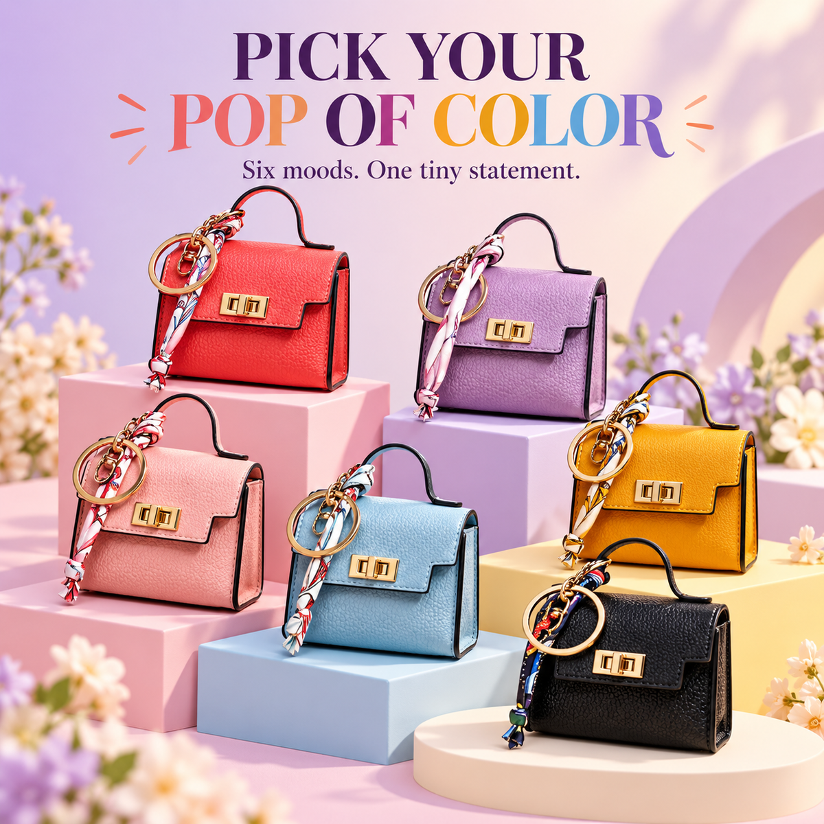 Mini Handbag Keychain Charm – Colorful Faux Leather Bag Pendant