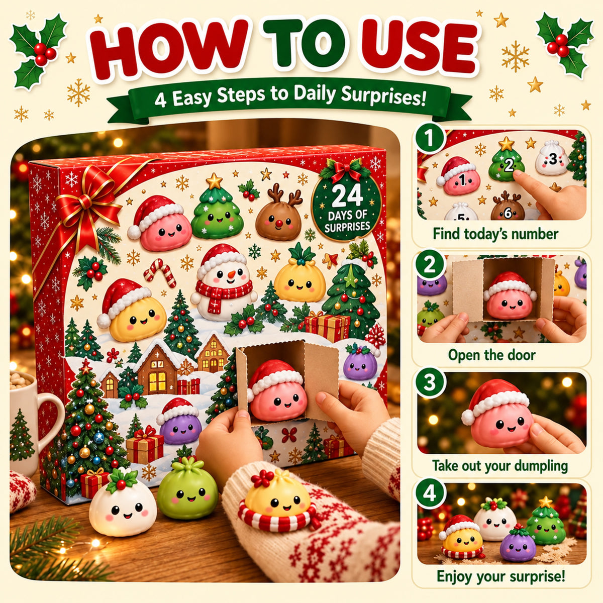 24 Days of Christmas Squishy Surprise Calendar – Festive Countdown Gift Set