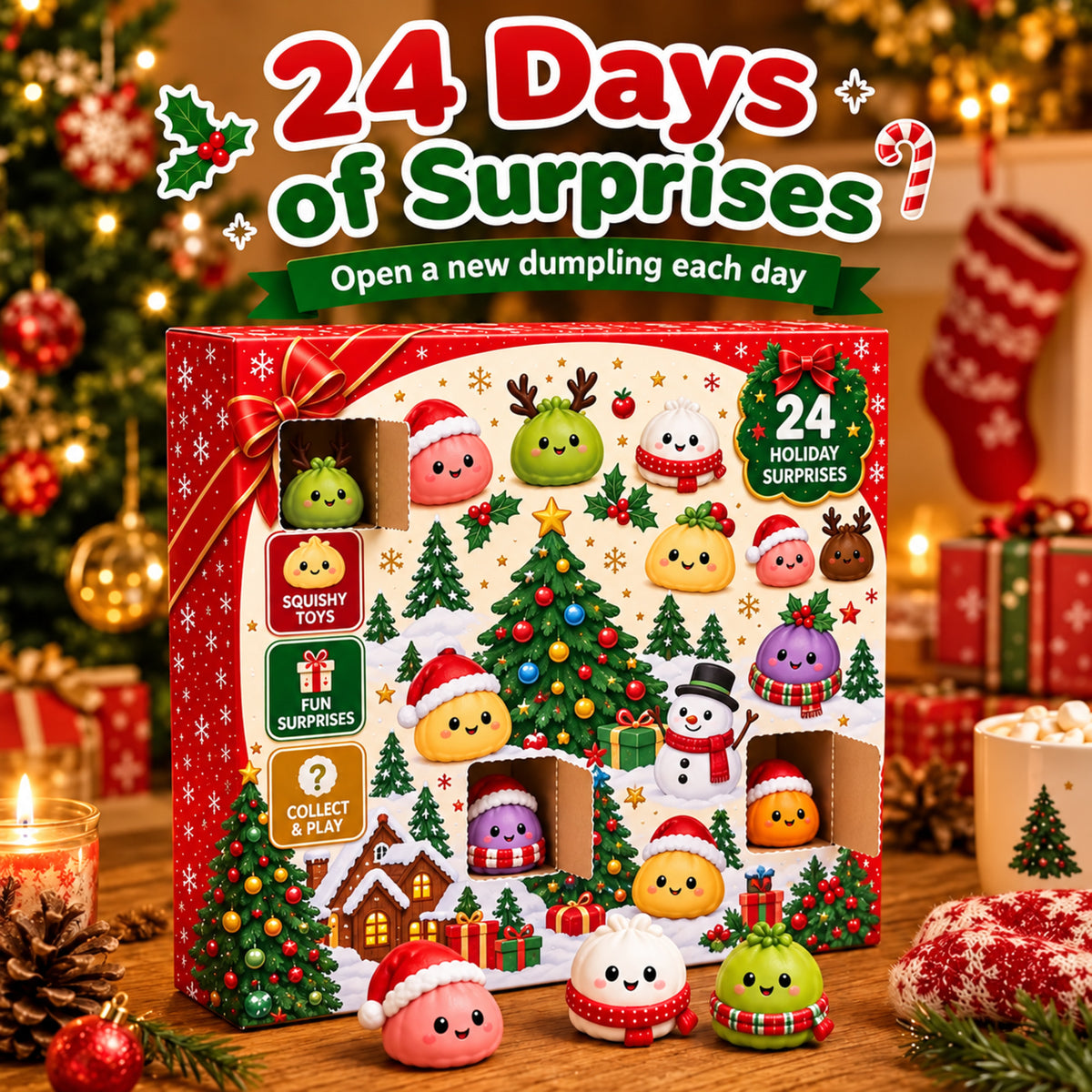 24 Days of Christmas Squishy Surprise Calendar – Festive Countdown Gift Set