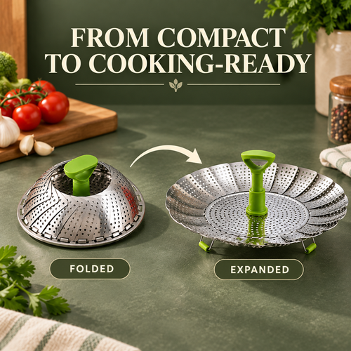 SteamEase Expandable Stainless Steel Steamer Basket for Multiple Pot Sizes