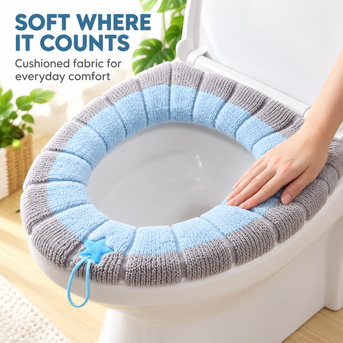 Soft Plush Toilet Seat Cover | Segmented Fabric, 2 or 4 Piece Set