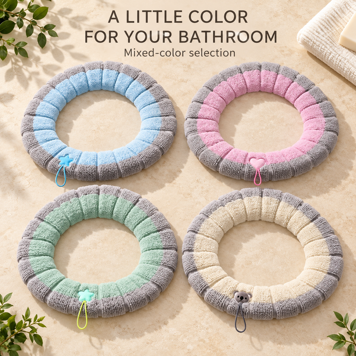Soft Plush Toilet Seat Cover | Segmented Fabric, 2 or 4 Piece Set