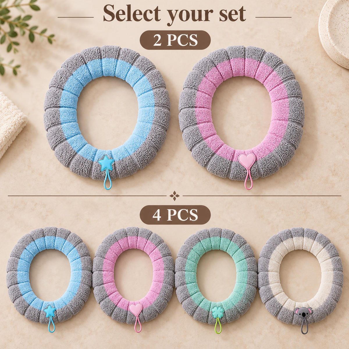 Soft Plush Toilet Seat Cover | Segmented Fabric, 2 or 4 Piece Set