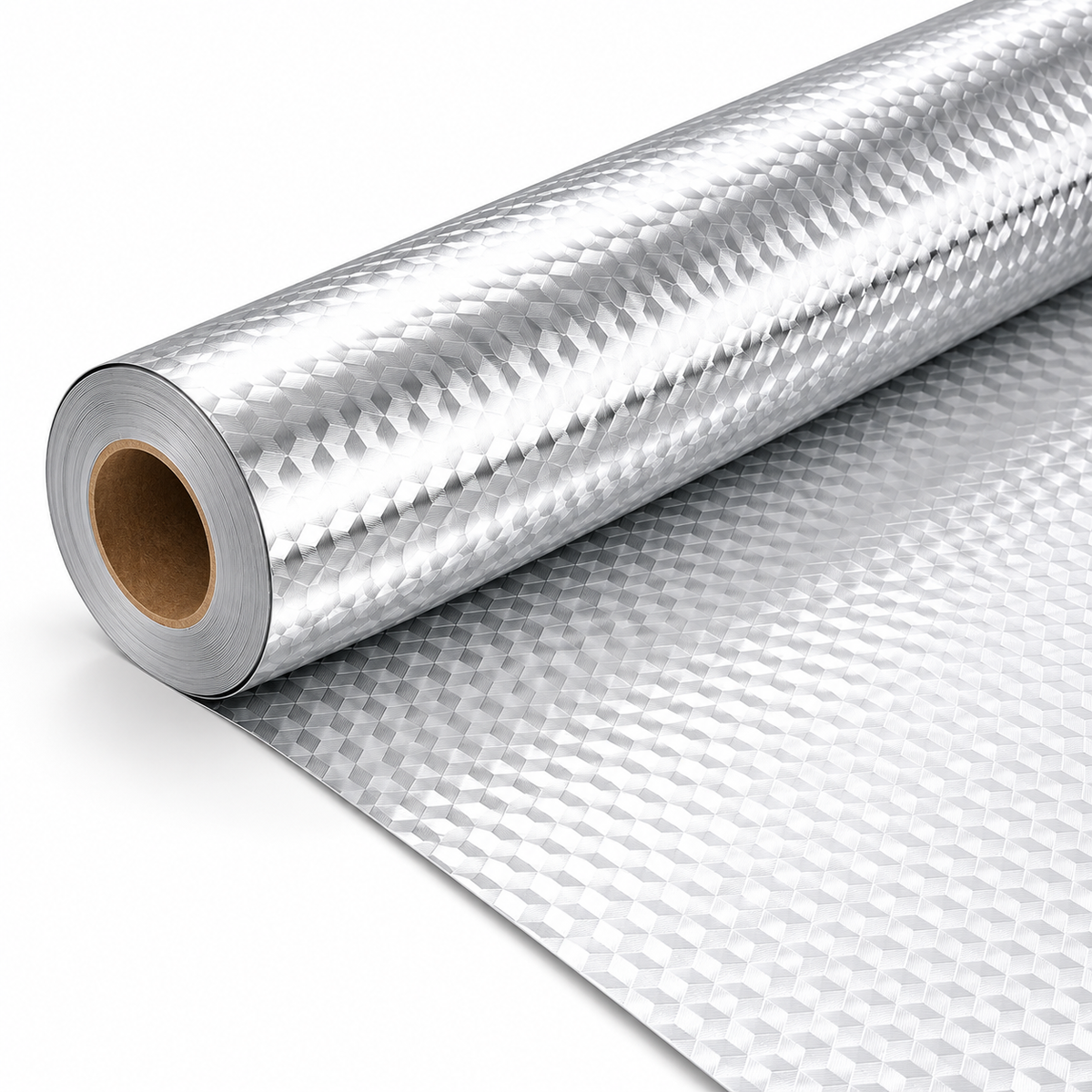 Silver geometric peel-and-stick liner roll on white background