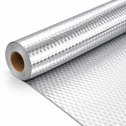 Silver geometric peel-and-stick liner roll on white background
