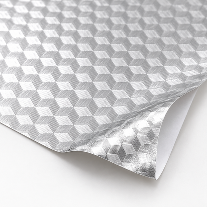 Silver embossed geometric texture and white release backing
