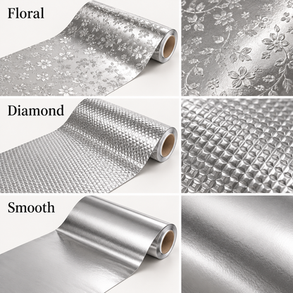 Illustrative silver liner comparison: Floral, Diamond and Smooth finishes