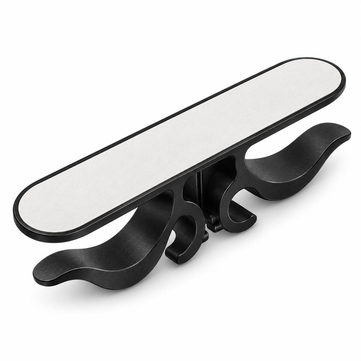 Black appliance cord organizer, upside-down view showing adhesive liner on underside of base