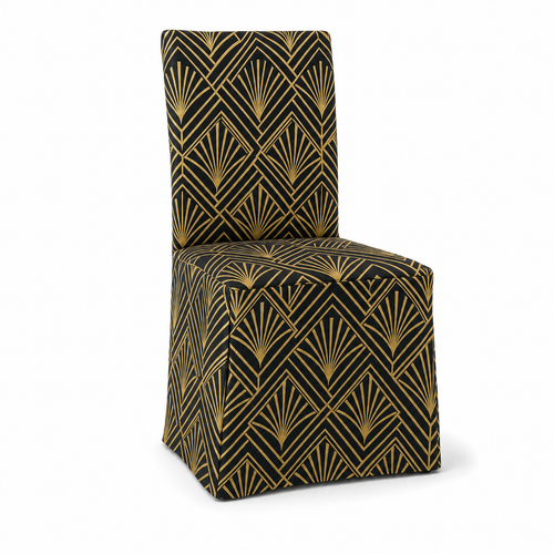Art Deco Stretch Dining Chair Covers — Removable Washable Spandex Slipcovers, Gold Chevron & Sunburst, Black & Gold (Set of 4)