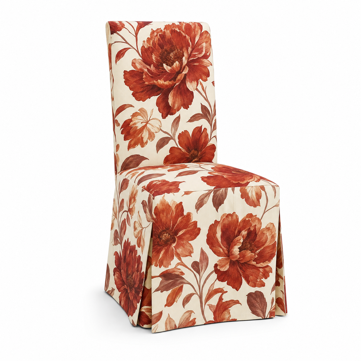 Terracotta Floral Stretch Dining Chair Covers — Removable Washable Spandex Slipcovers, Rust Bloom Pattern, Terracotta & Cream (Set of 4)