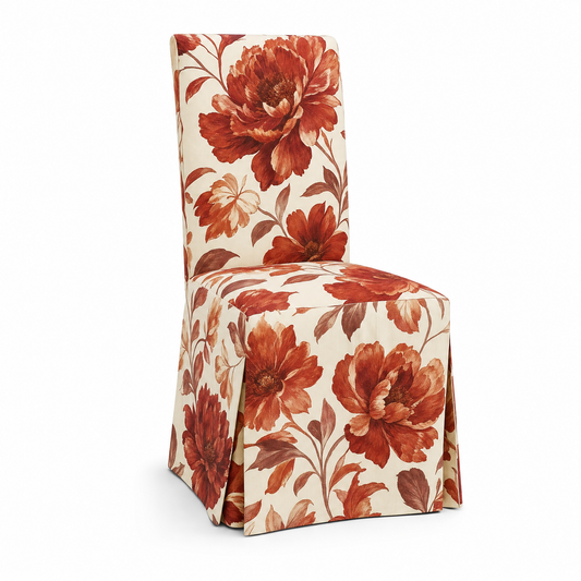 Terracotta Floral Stretch Dining Chair Covers — Removable Washable Spandex Slipcovers, Rust Bloom Pattern, Terracotta & Cream (Set of 4)