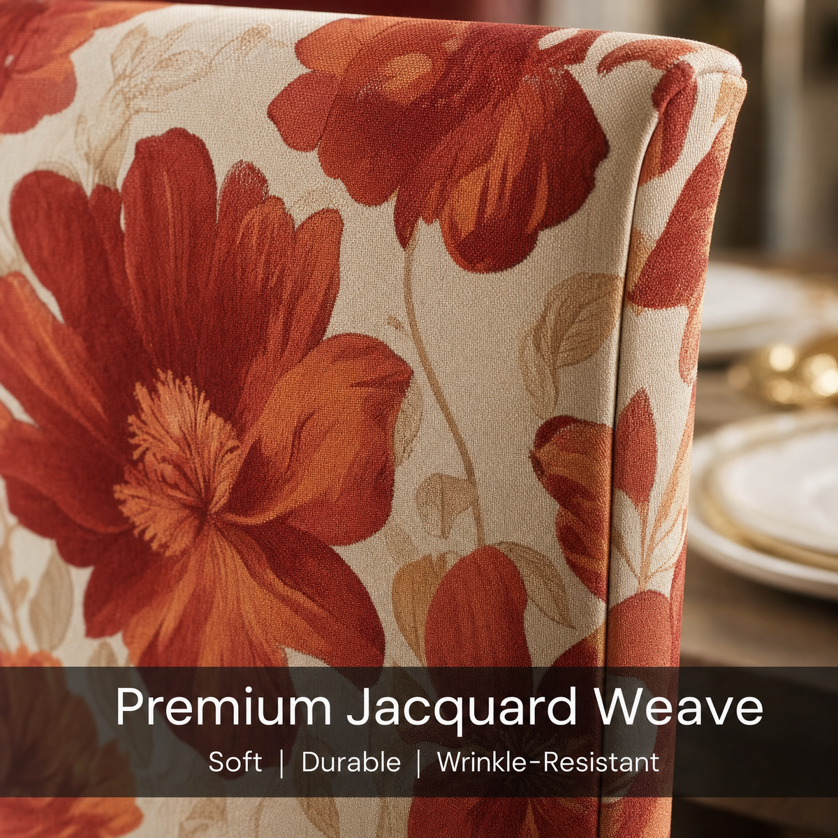 Terracotta Floral Stretch Dining Chair Covers — Removable Washable Spandex Slipcovers, Rust Bloom Pattern, Terracotta & Cream (Set of 4)