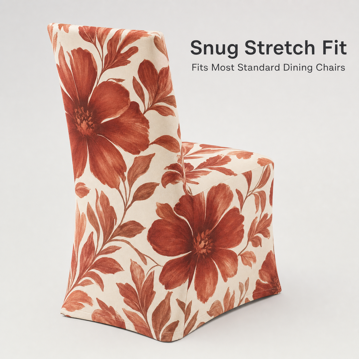 Terracotta Floral Stretch Dining Chair Covers — Removable Washable Spandex Slipcovers, Rust Bloom Pattern, Terracotta & Cream (Set of 4)