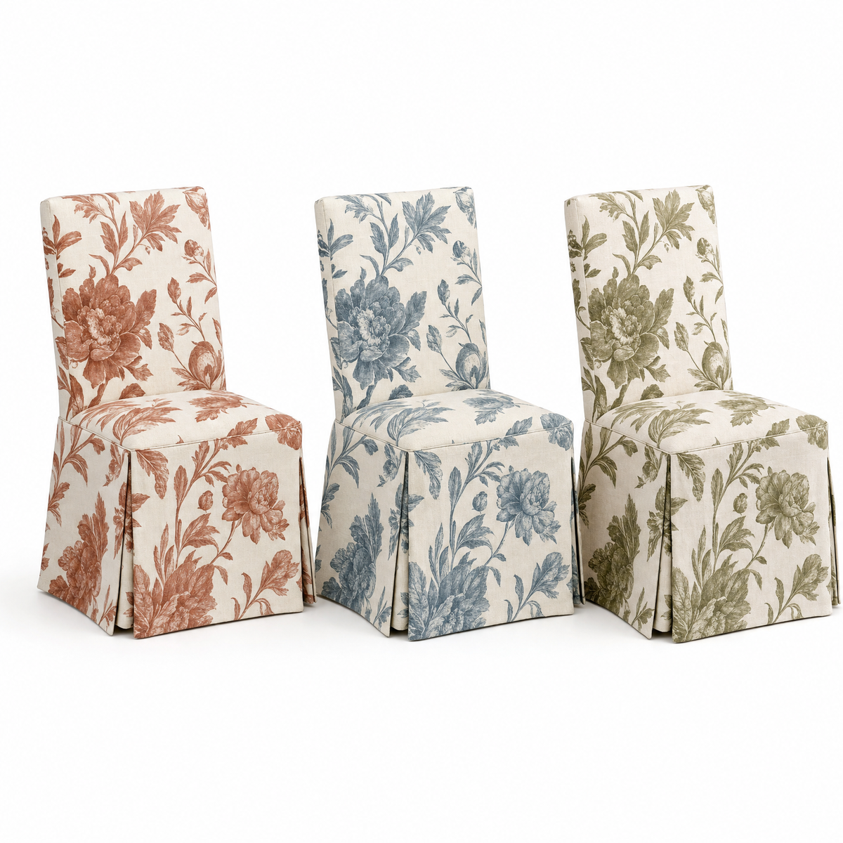 Terracotta Floral Stretch Dining Chair Covers — Removable Washable Spandex Slipcovers, Rust Bloom Pattern, Terracotta & Cream (Set of 4)