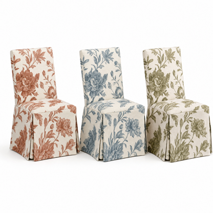 Terracotta Floral Stretch Dining Chair Covers — Removable Washable Spandex Slipcovers, Rust Bloom Pattern, Terracotta & Cream (Set of 4)