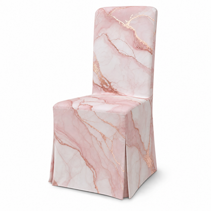 Blush Marble Stretch Dining Chair Covers — Removable Washable Spandex Slipcovers, Rose Gold Veined Marble, Blush Pink (Set of 4)