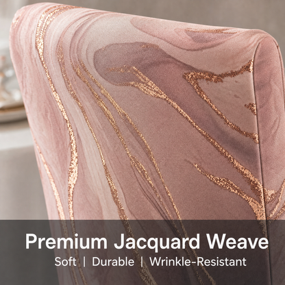 Blush Marble Stretch Dining Chair Covers — Removable Washable Spandex Slipcovers, Rose Gold Veined Marble, Blush Pink (Set of 4)
