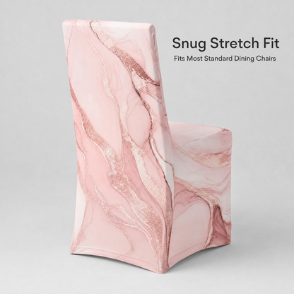 Blush Marble Stretch Dining Chair Covers — Removable Washable Spandex Slipcovers, Rose Gold Veined Marble, Blush Pink (Set of 4)