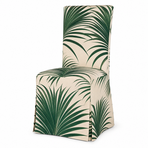 Palm Leaf Stretch Dining Chair Covers — Removable Washable Spandex Slipcovers, Botanical Tropical Pattern, Forest Green & Cream (Set of 4)