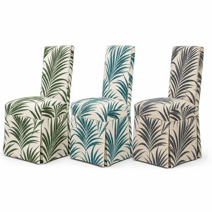 Palm Leaf Stretch Dining Chair Covers — Removable Washable Spandex Slipcovers, Botanical Tropical Pattern, Forest Green & Cream (Set of 4)