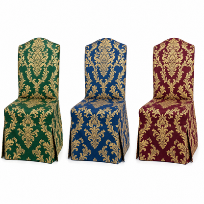Emerald & Gold Stretch Dining Chair Covers — Removable Washable Spandex Parsons Slipcovers, Ornamental Damask, Emerald Green & Gold (Set of 4)