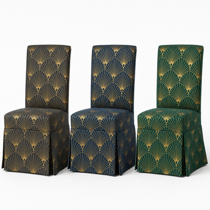 Art Deco Dining Chair Covers, Stretch Removable Slipcovers for Dining Room Chairs, Washable Spandex Parsons Chair Cover, Elegant Gold Geometric Fan Pattern, Charcoal Black & Gold (Set of 4/6)