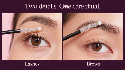 Illustrated lash and brow care application scenes