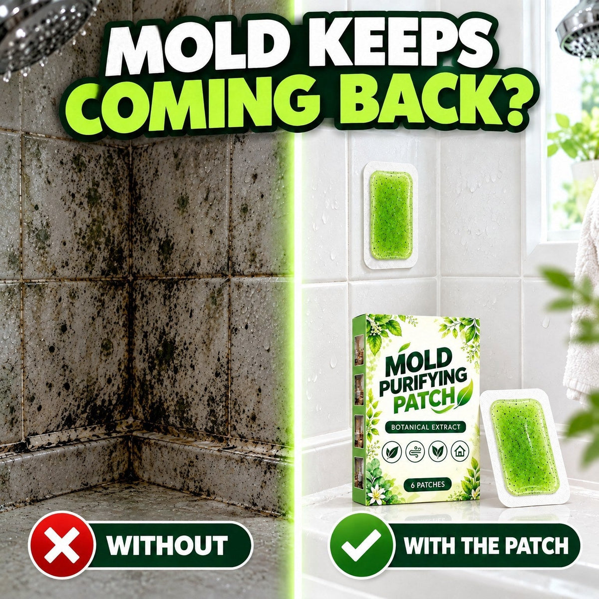 Mold patch before and after illustration