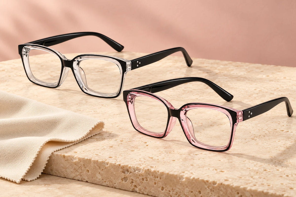 Black and Pink frame options styled together