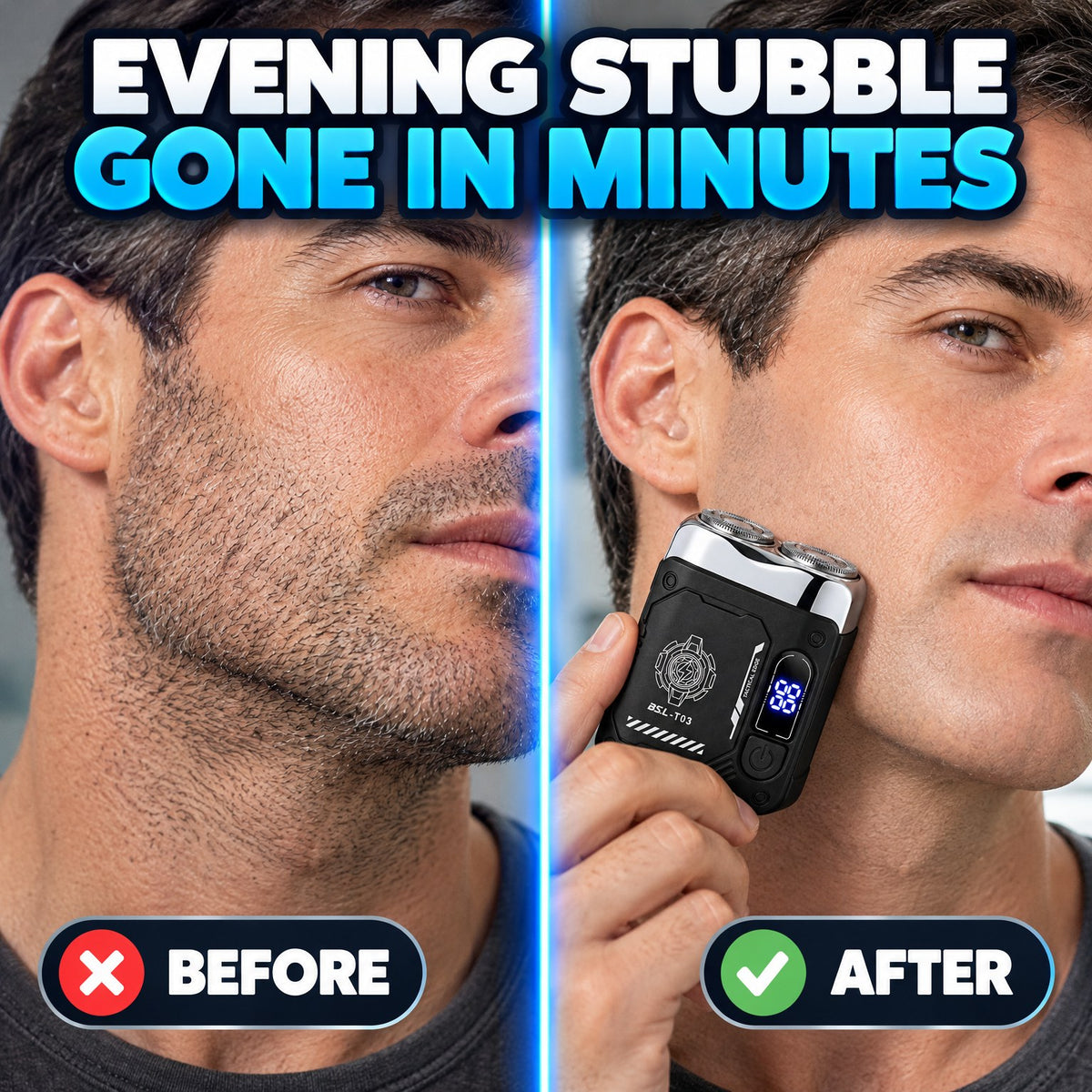 Before and after shaving comparison