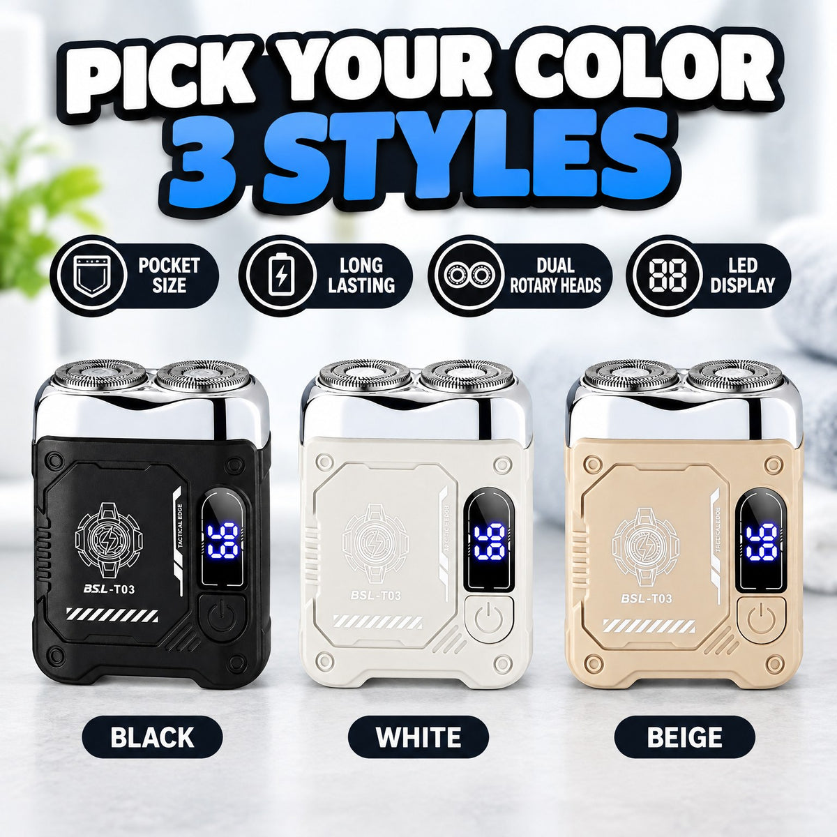 White, black and beige shaver colors