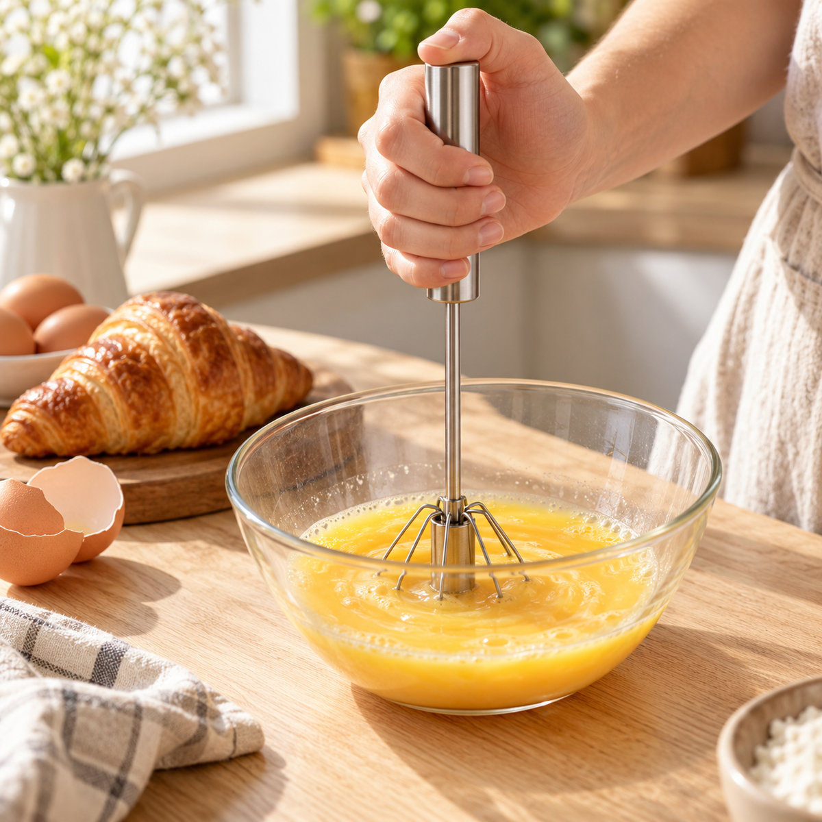 Stainless steel hand-push whisk breakfast creative