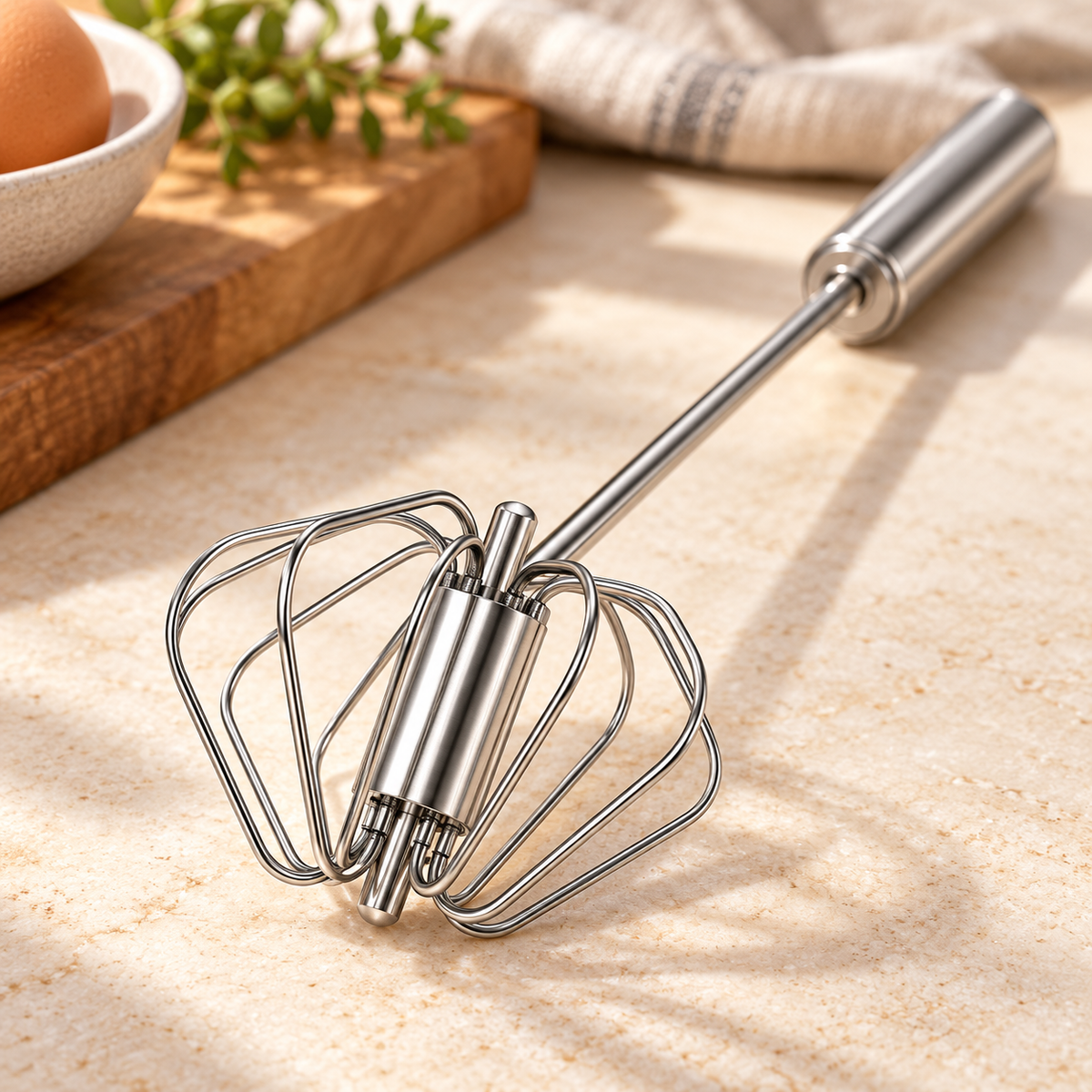Stainless steel hand-push whisk detail creative